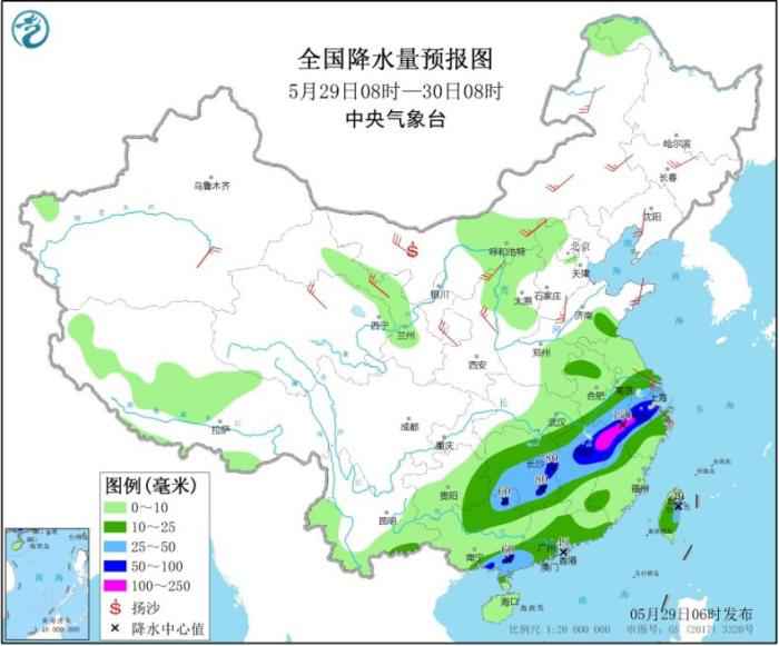 全国降水量预报图(5月29日08时-30日08时)